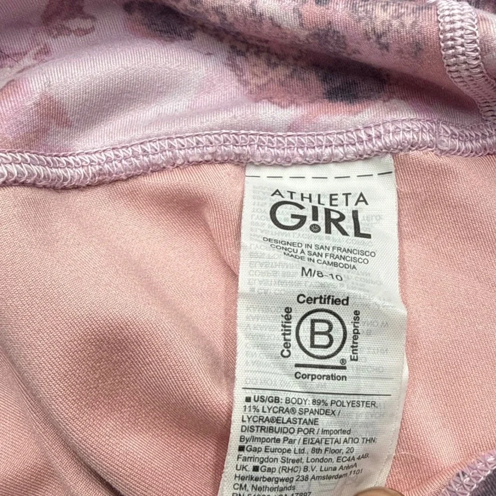 Athleta Girl High Rise Printed Chit Chat Tight Pink Grey Tie Dye Leggings M 8-10
